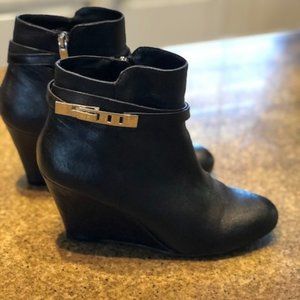 Ladies Black Leather Wedge Boots size 7 1/2